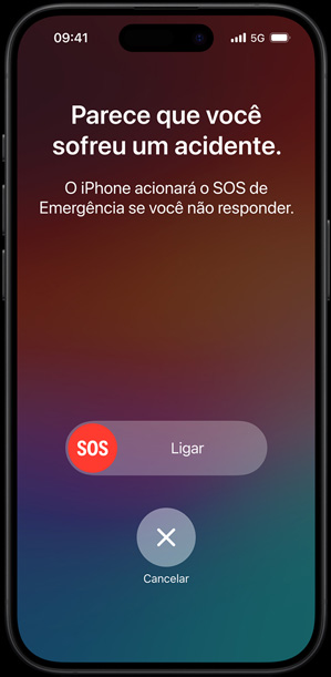 Imagem do iPhone mostrando a mensagem "Sem Conexão. Tente a Mensagem de Texto de Emergência via Satélite"
