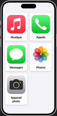 Image montrant des tuiles d’apps d’Accès assisté sur l’écran d’iPhone