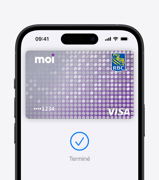 Plan rapproché de Face ID illustrant l’autorisation sécurisée d’un paiement effectué sur iPhone à l’aide d’Apple Pay.
