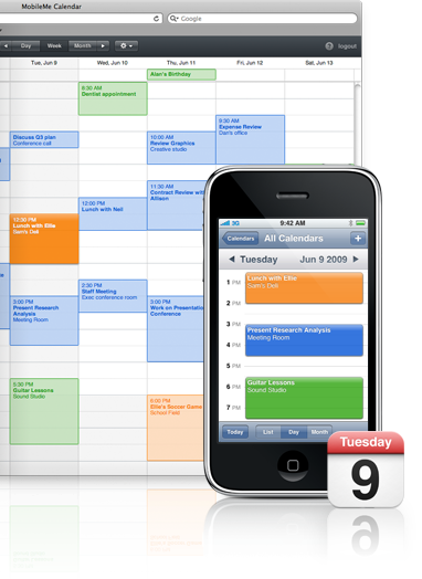 Ic&ocirc;ne de iCal et saisie d'&eacute;cran, un iPhone affichant le calendrier iCal