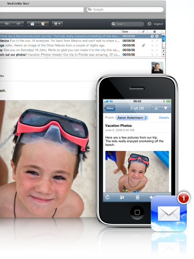 Ic&ocirc;ne et saisie d'&eacute;cran de Mail avec un iPhone affichant l'application Mail