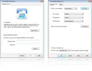 Saisies d'&eacute;cran du panneau de configuration MobileMe