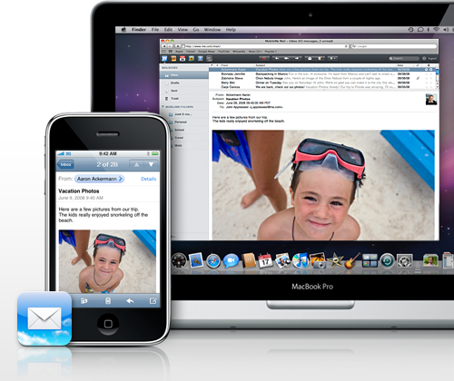 Ic&ocirc;ne de Mail avec un iPhone et un MacBook Pro affichant des courriels dans Mail