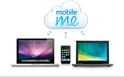 Ic&ocirc;ne de MobileMe avec synchronisation sur un iPhone, un MacBook Pro et un PC