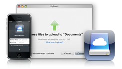 Ic&ocirc;ne de iDisk et saisie d'&eacute;cran du iDisk sur iPhone et sur Mac