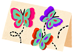 Autre illustration de carte de vœux faite à la main avec des papillons colorés.