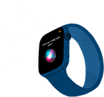 Illustration de l’Apple Watch de William, avec des symboles graphiques qui représentent la voix de Siri.