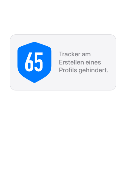 Eine Tracker Mitteilung mit einem Schildsymbol, in dem die Zahl „65“ steht, und dem Text „Tracker am Erstellen eines Profils gehindert“.