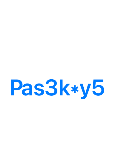 Ein typografisches Bild mit dem Text „Ersetze Passwörter durch Passkeys“, wobei die Zeichen verschlüsselt erscheinen.