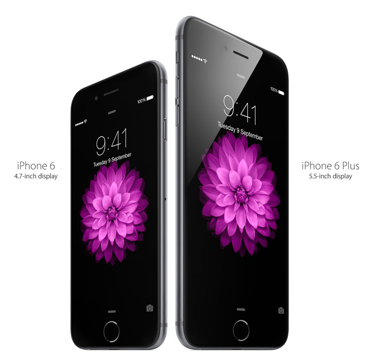iPhone 6: 4.7-inch display. iPhone 6 Plus: 5.5-inch display.