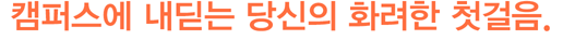 캠퍼스에 내딛는 당신의 화려한 첫걸음.