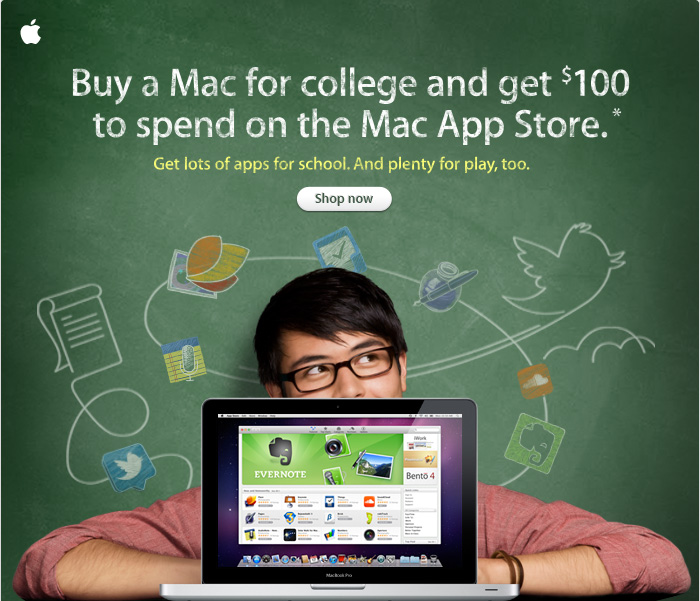 Buy a Mac for college and get $100 to spend on the Mac App Store.* Get lots of apps for school. And plenty for play, too.