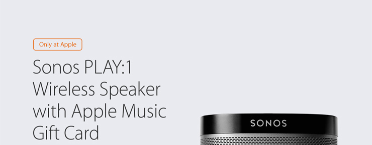 Only at Apple - Sonos PLAY:1 Wireless Speaker with Apple Music Gift Card