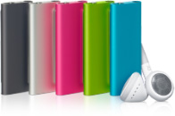 iPod shuffle в различных цветах с наушниками