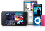 iPod touch, iPod classic, iPod nano, iPod shuffle.