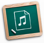 Liitutaulu, jossa on MP3-symboli