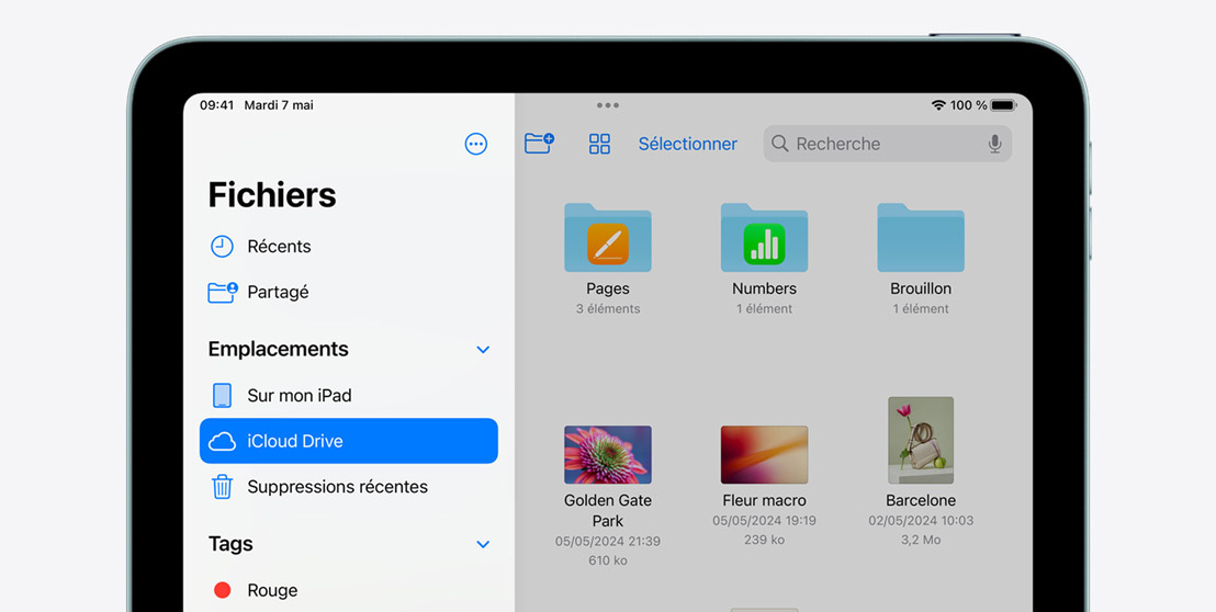 iPad Air montrant l’app Fichiers.
