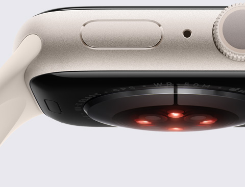 Εικόνα της κάτω πλευράς ενός Apple Watch που δείχνει έναν αισθητήρα.