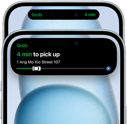 iPhone 15 menunjukkan tampilan yang diperluas untuk status pengiriman Doordash di Dynamic Island.