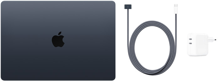 MacBook Air 15 inci, Kabel USB-C ke MagSafe 3, dan Adaptor Daya Port USB-C Ganda 35 W