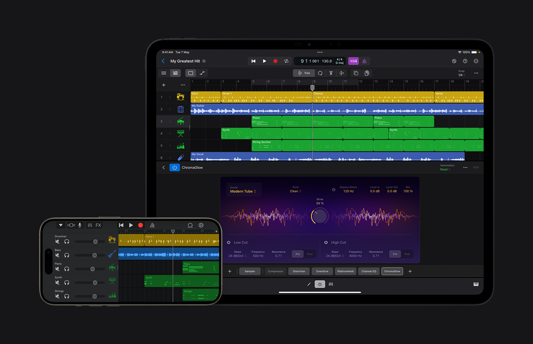 Importing projects from GarageBand to Logic Pro for iPad.