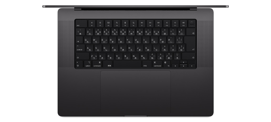 MacBook Proを上から見た図。内蔵のTouch ID搭載Magic Keyboardとトラックパッドが見えている