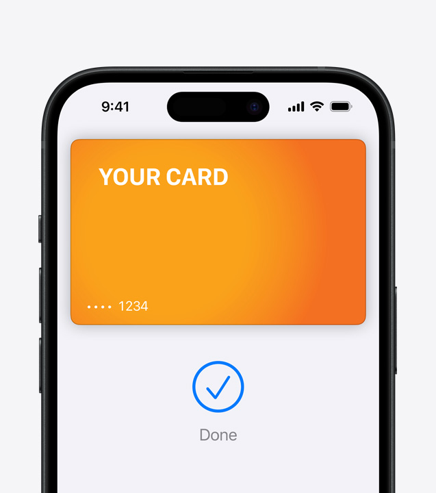 Vaizdas stambiu planu, kuriame „Face ID“ saugiai patvirtinamas mokėjimas „iPhone“, kai mokama „Apple Pay“.