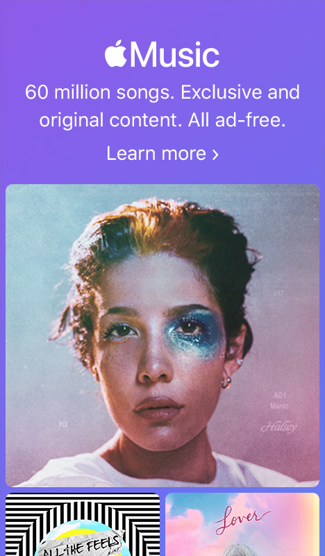 Apple Music. 60 million songs. Exclusive and original content. All ad-free. Learn more.