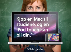 Kjøp en Mac til studiene, og en iPod touch kan bli din. Vilkår gjelder.