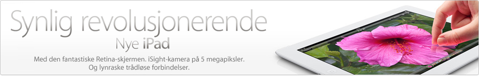 Synlig revolusjonerende. Nye iPad. Med den fantastiske Retina-skjermen. iSight-kamera på 5 megapiksler. Og lynraske trådløse forbindelser. width=