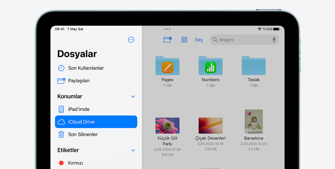 Ekranında dosyalar uygulaması gösterien iPad Air.