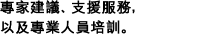 專家建議、支援服務，以及專業人員培訓。
