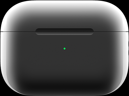 Green light at center of MagSafe Charging Case indicating that case is fully charged.