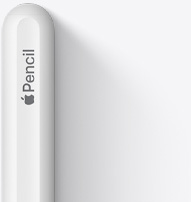 The top of Apple Pencil 2nd generation is shown with a rounded tip, the Apple logo and the word Pencil.