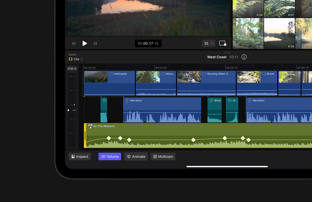 Animating video with keyframes in Final Cut Pro for iPad on iPad Pro.
