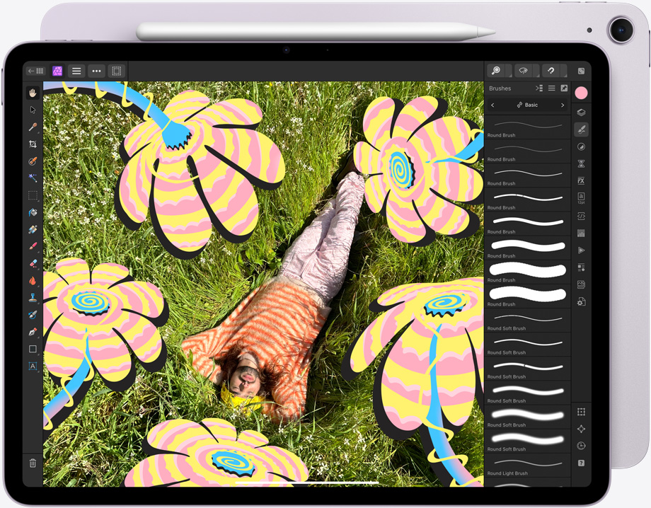 iPad Air, landscape orientation, displaying a vibrant image being edited