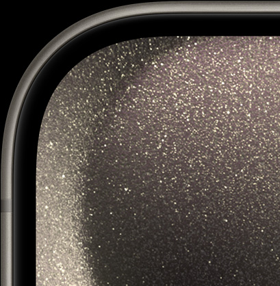 Close-up van de afgeronde zijkant en de dunne rand aan de voorkant van iPhone 15 Pro