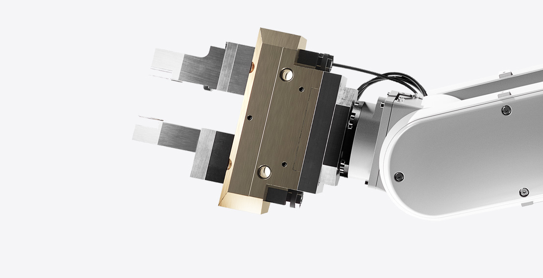 Apple’ın sektör lideri demontaj robotlarından birinin el ve kolunun fütüristik görseli.