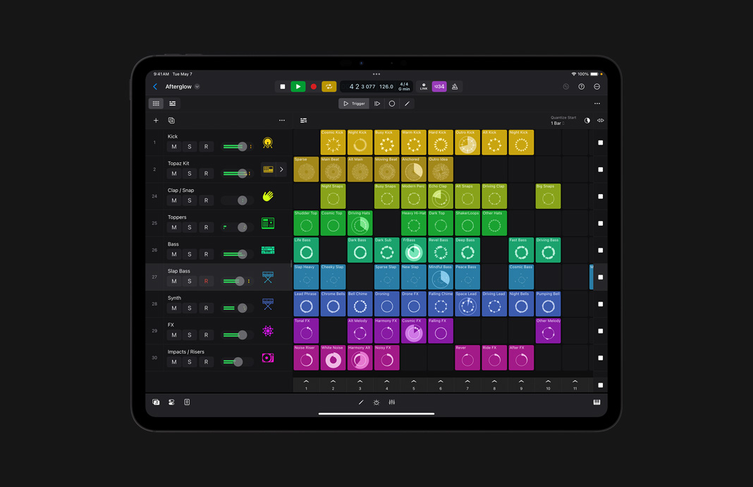 User interface of a recording and loop making function in Logic Pro for iPad.