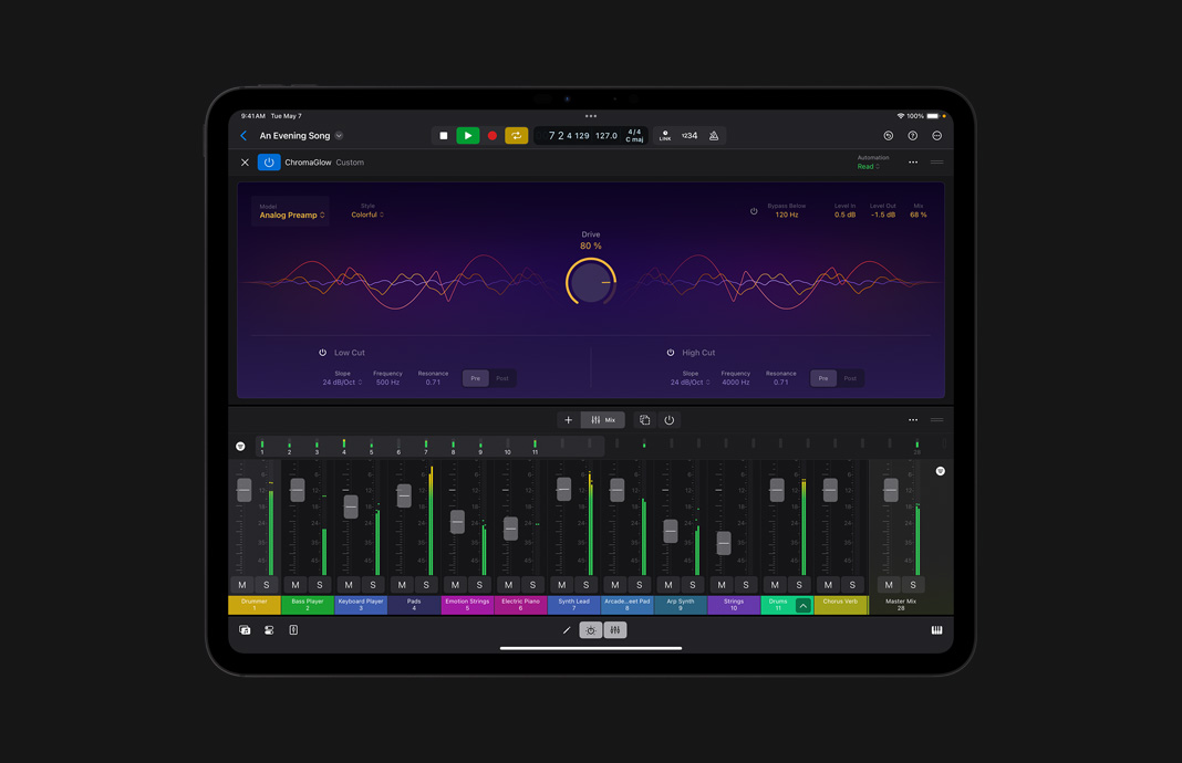 User interface of ChromaGlow in Logic Pro for iPad.