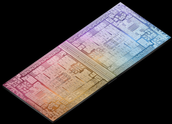 Schematická ilustrácia čipu M2 Max spojeného s druhým čipom M2 Max