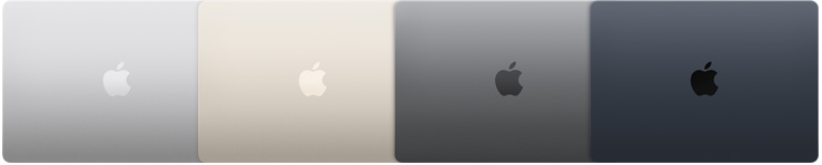 Vue extérieure de quatre modèles de MacBook Air montrant quatre finitions différentes