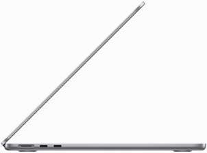 Vista lateral do MacBook Air na cor cinzento sideral