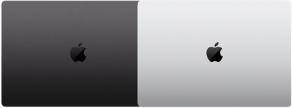 Du 14 colių „MacBook Pro“ su „M3 Pro“ arba „M3 Max“ modeliai, kuriuos galima įsigyti dviejų parodytų spalvų
