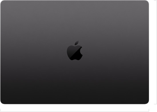Vue extérieure du MacBook Pro 16 pouces fermé, logo Apple au centre