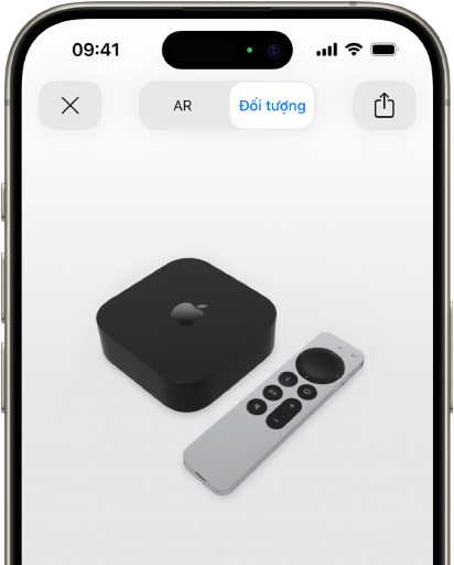 Hình ảnh thể hiện Apple TV 4k trong màn hình của chế độ Thực Tế Ảo Tăng Cường trên iPhone.