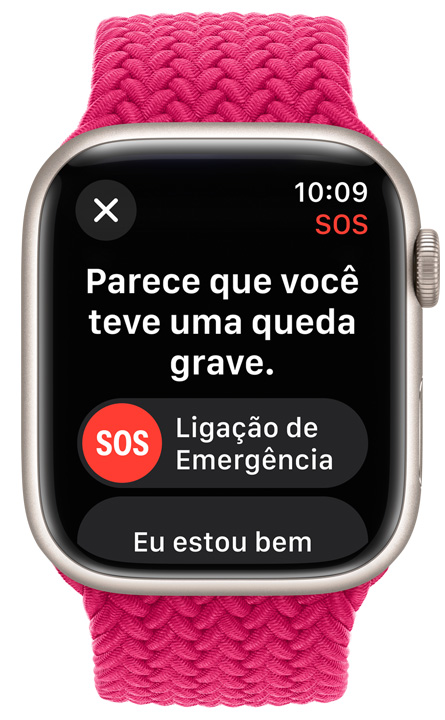 Imagem da parte da frente do Apple Watch com o recurso de SOS ativado.