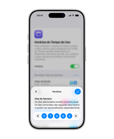 iPhone mostrando a interface de programação, solicitando que a pessoa edite o limite diário para uma conta de criança