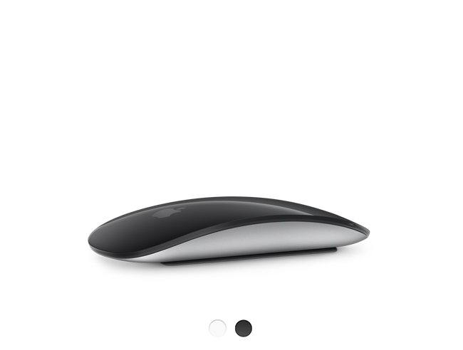 Magic Mouse com superfície Multi-Touch preta e estrutura de alumínio prateado