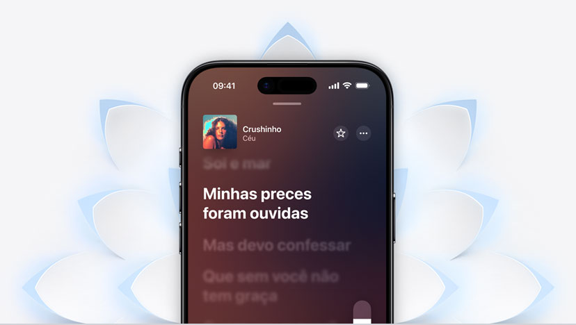 Parte da frente do iPhone Air com a Dynamic Island centralizada perto da parte superior, tela fina com borda preta, grafismos pontiagudos na cor azul-claro que irradiam ao fundo